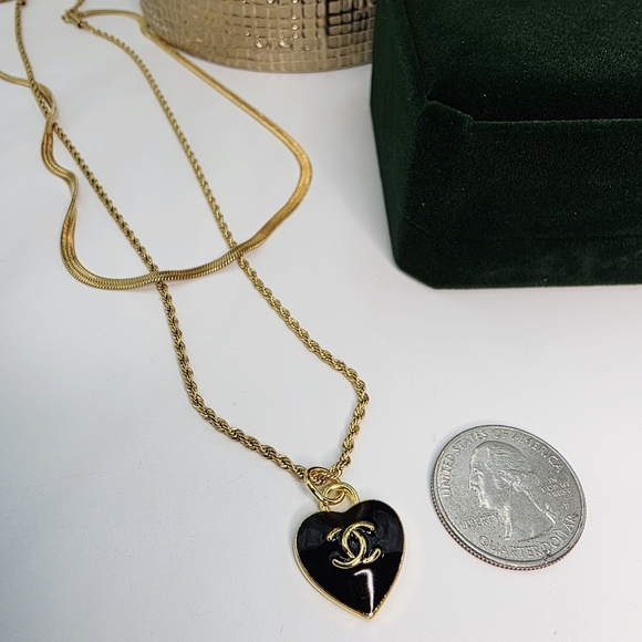 CHANEL Jewelry - CHANEL Gold and Black Heart Necklace
